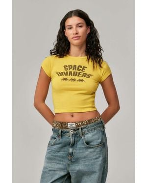 Urban Outfitters Uo Space Invaders Shrunken Baby T-shirt - Yellow