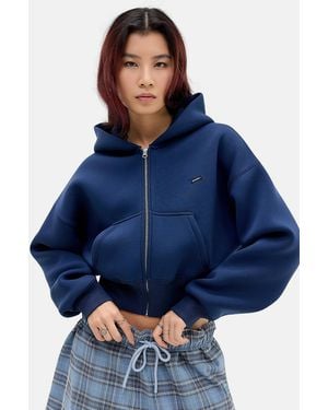 iets frans... Navy Scuba Crop Zip-through Hoodie - Blue