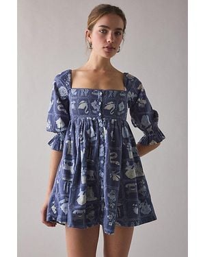 Kimchi Blue Cute As A Button Puff Sleeve Babydoll Mini Dress - Blue