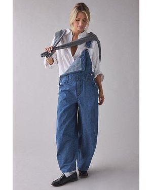 BDG Rih Pinstripe Extreme Barrel-Leg Overalls - Blue