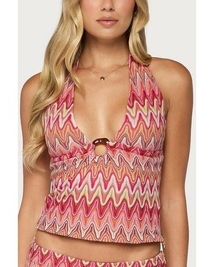 Edikted Saha Zigzag Crochet Halter Top - Pink