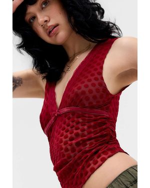 Urban Outfitters Uo Ivy Spot Flocked Tank Top - Red