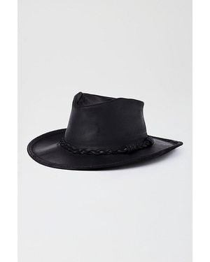 Minnetonka Leather Braided Outback Cowboy Hat - Black