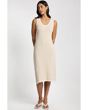 knee length dresses for ladies Brown Tank Midi Dress for Women | Sleeveless Fitted Top Flowy Skirt