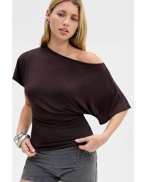 Silence + Noise Silence + Noise Sasha Slash Neck Ruched Waist T-shirt - Black
