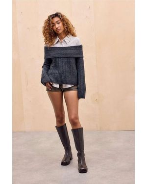 Kimchi Blue Bardot Off-the-shoulder Jumper - Grey