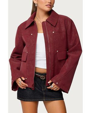 Edikted Annabelle Oversized Faux Suede Jacket - Red
