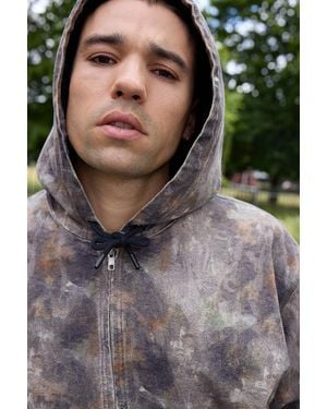 BDG Rex Watercolour Hooded Skate Jacket - Grey