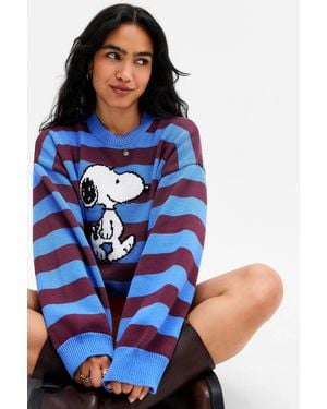 Urban Outfitters Uo Snoopy Striped Jumper At - Blue