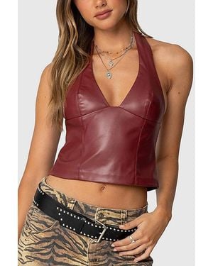 Edikted Tana Faux Leather Halter Top - Red