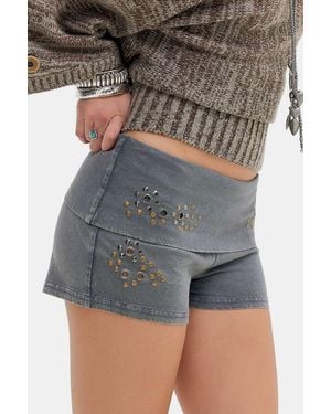 Kimchi Blue Faye Embellished Foldover Shorts - Grey