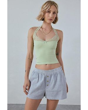 Out From Under Laney Lace Trim Seamless Knit Halter Top - Green