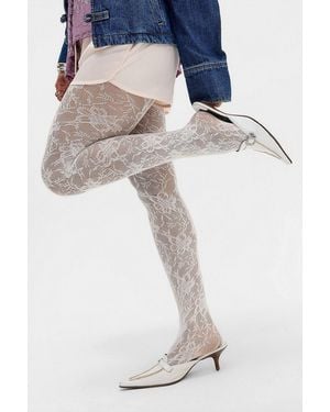Out From Under Floral Sheer Tights - White