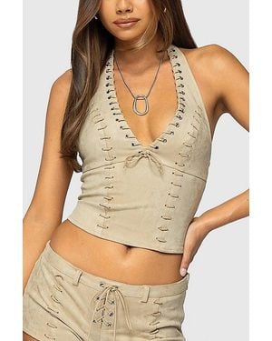 Edikted Sloane Faux Suede Halter Top - Natural