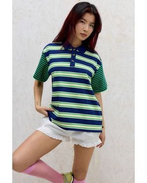 Damson Madder Zia Multi-stripe Rugby Polo Shirt Uk 6 At Urban Outfitters - Blue