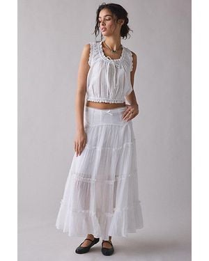 Kimchi Blue Charlotte Lace Trim Semi-Sheer Tiered Maxi Skirt - Gray
