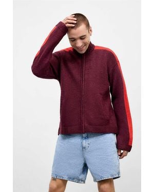 BDG Burgundy Knit Track Top - Red