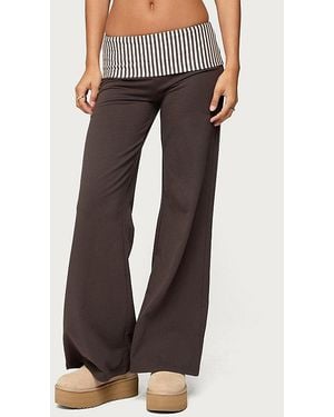 Edikted Meshey Striped Fold Over Pants - White