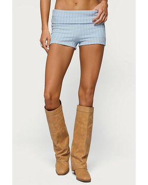 Edikted Iyara Textured Knit Foldover Micro Shorts - Blue