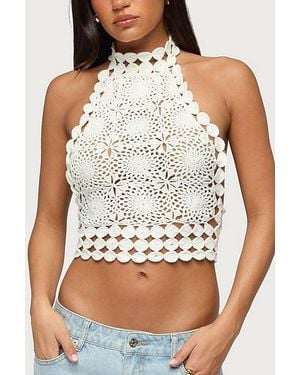 Edikted Backless Crochet High Neck Halter Top - White