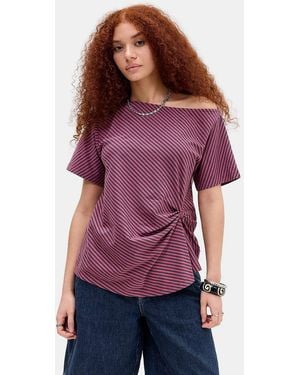 Damson Madder Red Reece Stripe T-shirt Uk 6 At Urban Outfitters - Purple