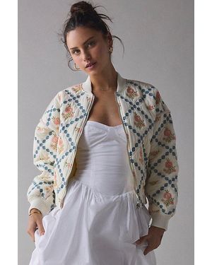 Blank NYC Sought After Embroidered Floral Bomber Jacket - Gray