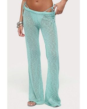 Edikted Bena Textured Knit Flared Pants - Blue