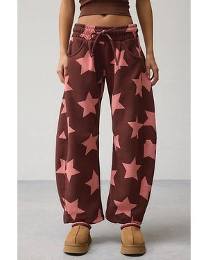 Out From Under Essential Barrel Leg Full Length Sweatpants - Red
