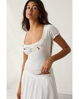 Kimchi Blue Laina Coquette Charm Graphic Scoop Neck Puff Sleeve Tee - Natural