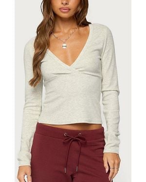 Edikted Doron V Neck Long Sleeve Top - Red