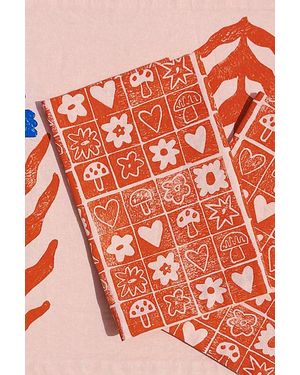 Julie Peach Block Printed Garden Squares Napkins - Orange