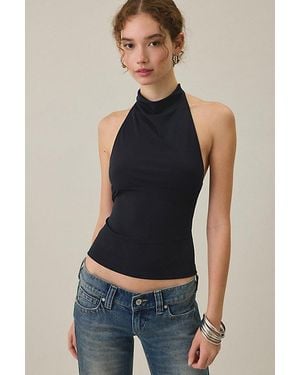 Urban Outfitters Uo The Moment Backless High Cowl Neck Halter Top - Blue