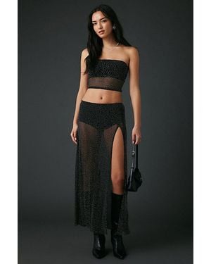 Urban Outfitters Uo A Girl's Best Friend Rhinestone Studded Sheer Mesh Skirt 2-Piece Set - Black