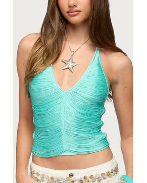 Edikted Bree Fringed Backless Halter Top - Green