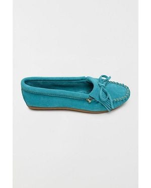 Minnetonka Suede Kilty Hardsole Moccasins Shoe - Blue