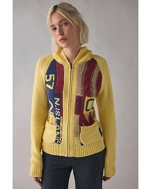 BDG Scottie Varsity Graphic Knit Zip-Up Collared Cardigan - Natural