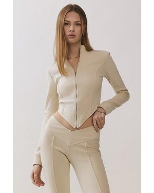 Personal Code Kimi V-Cut Zip Up Mock Neck Top - Natural