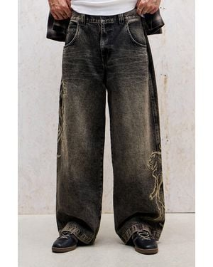 BDG Neo Panther Embroidered Jeans 32w 32l At Urban Outfitters - Black