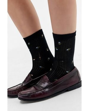 Out From Under Floral Embroidered Socks - Black