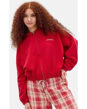 iets frans... Zip-through Bubble Hem Hoodie - Red
