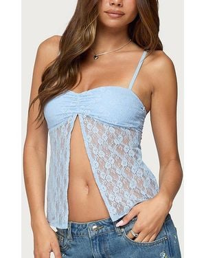 Edikted Priya Sheer Lace Split Front Top - Blue