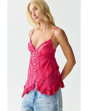 Kimchi Blue Jeanie Embroidered Cotton Asymmetric Ruffle Babydoll Cami