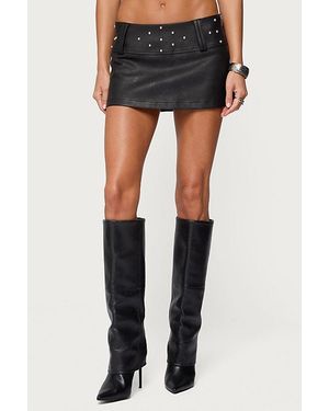 Edikted Luella Studded Faux Leather Mini Skort - Black
