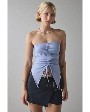 Urban Outfitters Uo Iris Ruched Tie-Front Flyaway Tube Top - Blue