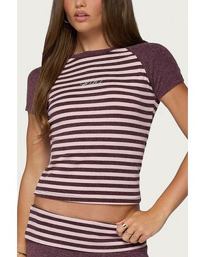 Edikted Stay Stripey Raglan T Shirt Top - Red