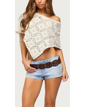 Edikted Dede No Waistband Denim Micro Shorts - Blue
