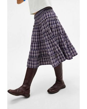 Kimchi Blue Ella Check Prairie Midi Skirt - Blue