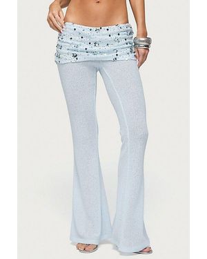 Edikted Zephyra Bead & Sequin Foldover Pants - Blue