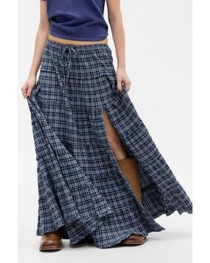 Kimchi Blue Sadie Check Tiered Maxi Skirt - Blue