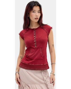 BDG Bruno Pocket Henley Top - Red